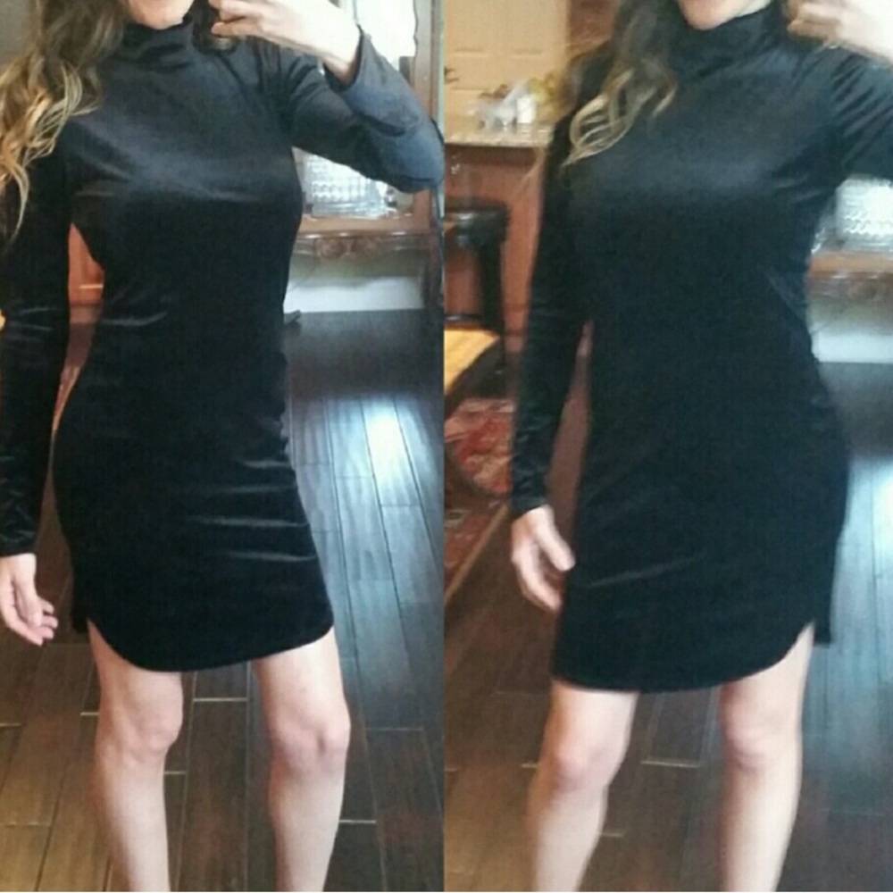 Black Velvet semi turtle neck Dress preowned sz M